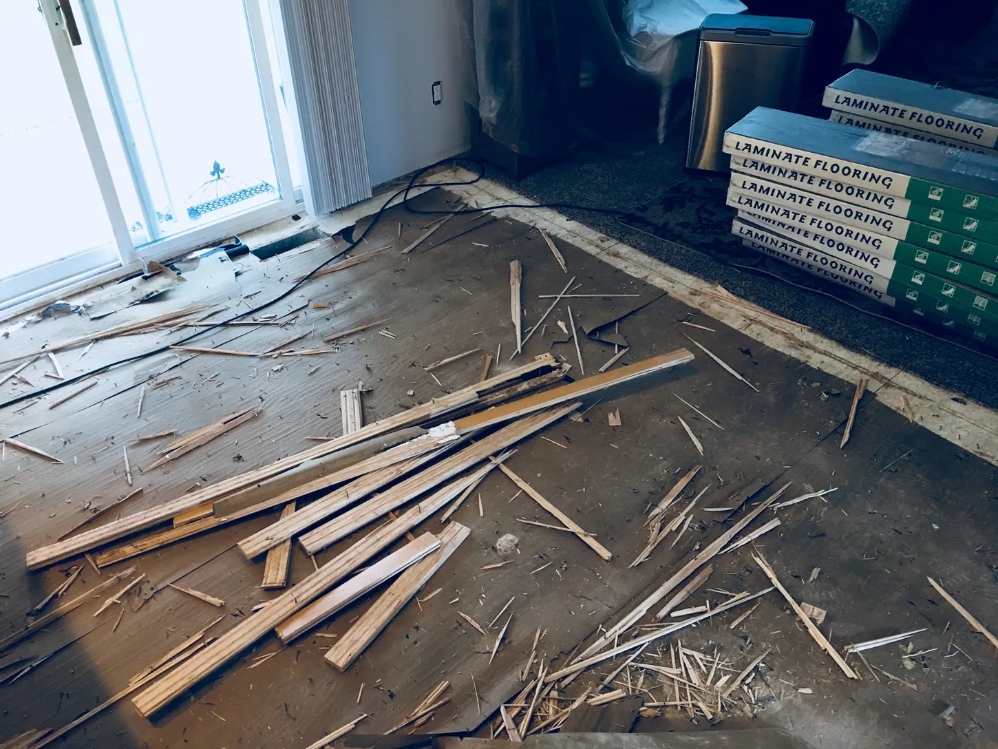 Flooring replacement in progress