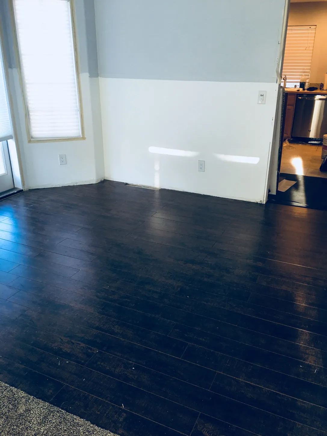 Installed dark floor finish